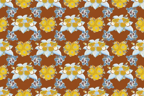 Aloha Hawaiian Shirt Raster Hibiscus Pattern Yellow Blue Brown Colors — Stock Photo, Image