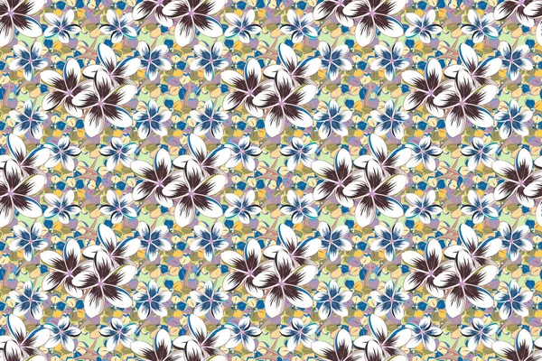 Abstract Elegance Raster Seamless Pattern Plumeria Flowers Yellow Blue Gray — Stock Photo, Image