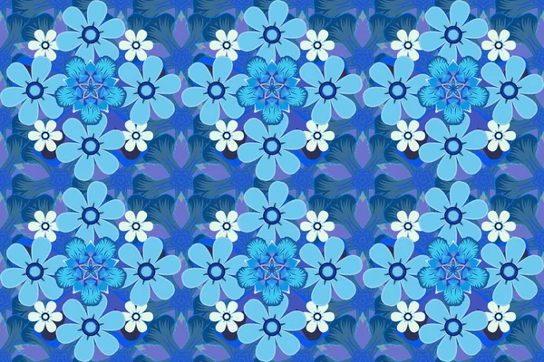Raster Flower Seamless Pattern Blue Black Violet Colors — Stock Photo, Image
