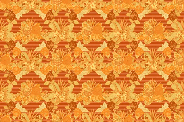 Watercolor Rose Flowers Leaves Seamless Pattern Beige Orange Yellow Colors — Stock Photo, Image