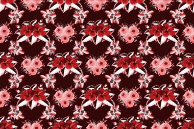 Aloha Hawaii, Luau Party davetiyesi pembe, siyah ve kırmızı çiçekli. Aloha T-Shirt tasarımı. Poster, broşür ve sunum için en iyi yaratıcı tasarım. Raster pürüzsüz desen.