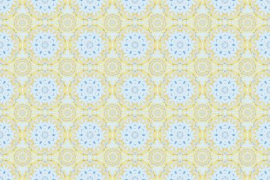 Güzel tasarım. Dekoratif gri, mavi ve sarı kar taneleri deseni. Noel için pürüzsüz bir desen.