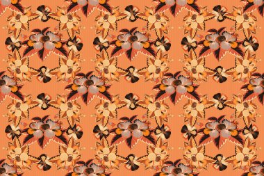 Basit amber çiçeklerinin turuncu, pembe ve kırmızı süslemeleri, tasarım ve tekstil için soyut, pürüzsüz desenler.