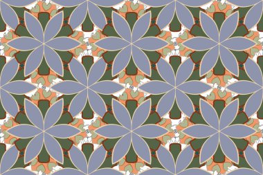 Yeşil, bej ve turuncu renklerde çiçeklerin kusursuz dokusu. Raster çizimi iç tasarım, baskı, web ve tekstil tasarımı için iyidir. Optik yanılsama.