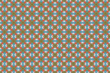 Tekstil baskısı, baskı ya da kumaş için doğu süsü. Yeşil, mavi ve gri renklerde kusursuz desen. İslami raster tasarımı.