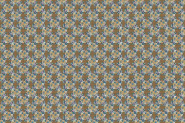 Kusursuz desenli, kahverengi, mavi ve gri gül çiçekli..