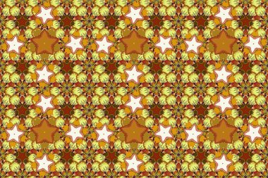 Eski, dikişsiz desen. Kumaş, tekstil, iç dekorasyon sarı, turuncu ve kahverengi. El yapımı raster çizimi.