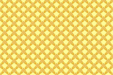 Sarı, turuncu ve siyah renklerde Victoria dönemi arkaplanı. Kusursuz damaske deseni. Raster illüstrasyonu.