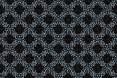 Raster kusursuz desen. Kusursuz damaske deseni, klasik duvar kağıdı, gri, mavi ve yeşil, siyah arka planda. Süslü kenar.