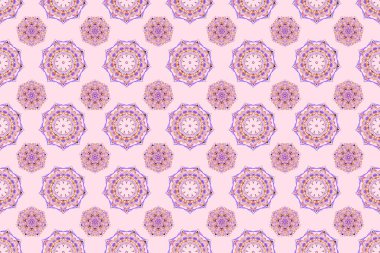 Şam, mor ve pembe renklerde pürüzsüz desen. Raster tarzı bir süs. Soyut çiçekli kraliyet duvar kağıdı.