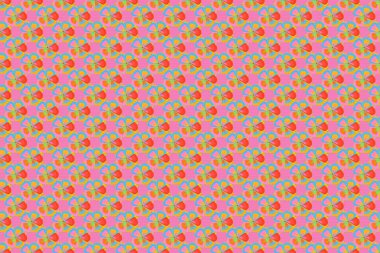 Dekoratif yaz kozmos çiçekleri ile kusursuz desen sarı, mavi ve pembe renkler, suluboya raster çizimi.