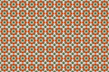 Raster modası geçmiş, kusursuz çiçek deseni. Yeşil, turuncu ve bej renklerde küçük, solgun çiçekler..