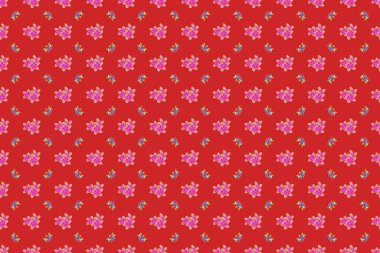 Raster illüstrasyonu. Turuncu, mavi ve gri renklerde güzel, minik çiçekler. Çiçek açan bitki tomurcuktan çiçeğe dönüşüyor. Dekor ve tekstil için kusursuz desen.