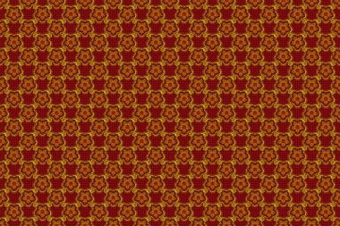 Raster illüstrasyonu. Barok klasik, turuncu, kırmızı ve yeşil renklerde, dikişsiz kumaş deseni. Şatafatlı klasik süs, duvar kağıtları, baskı, tekstil veya kumaş için kraliyet Victoria dönemi dokusu.