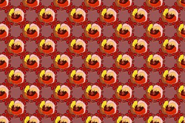 Dekoratif yaz gelincik çiçekleri ile kusursuz desen kırmızı, sarı ve pembe renkler, suluboya raster çizimi.