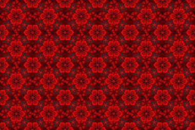 Dekoratif yaz çiçeklerinin kırmızı ve siyah renkleriyle kusursuz desen, suluboya raster çizimi.