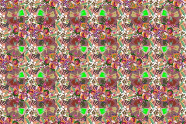 Gri bir arka planda çiçekli, dikişsiz desen. Raster illüstrasyonu.