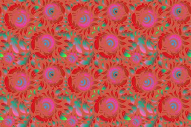 Klasik eskiz. Yeşil, kahverengi ve kırmızı desenli. Zarif retro raster pürüzsüz desen.