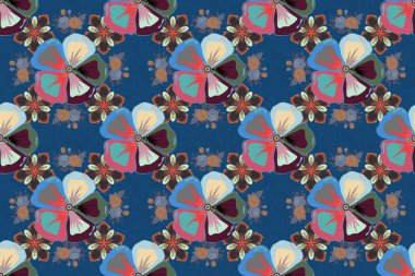 Eski tarz. Stock raster illüstrasyonu. Soyut kozmosun kusursuz deseni Gri, kırmızı ve mavi renkler.