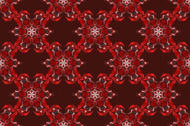 Pembe, kırmızı ve kahverengi desenli şal desenli duvar kağıdı. Raster illüstrasyonu. Kusursuz arkaplan, grunge biçimi.