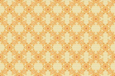 Kusursuz arka plan, grunge tarzı. Bej, turuncu ve sarı desenli şal desenli duvar kağıdı. Raster illüstrasyonu.