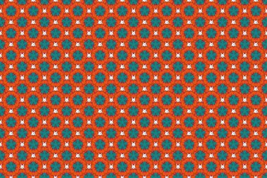 Mavi, kırmızı ve turuncu elementlerle doğu tarzında kusursuz bir desen. Tasarım şablonu için klasik dikişsiz ızgara. Kartlar için Raster eskizi, teşekkür mesajı, yazdırma.