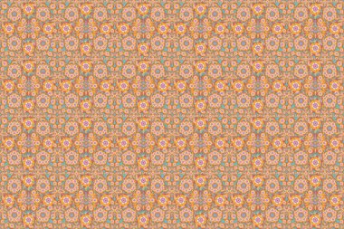 Ikat damaske desenli turuncu, pembe ve mavi renklerde arka plan fayansları.