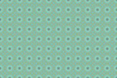 Sevimli raster kış tasarımı. Mutlu gülümseyen mavi ve yeşil kar taneleri kusursuz desen. Daireler ve noktalarla süslenmiş kar taneleri. Noel ve Yeni Yıl teması.