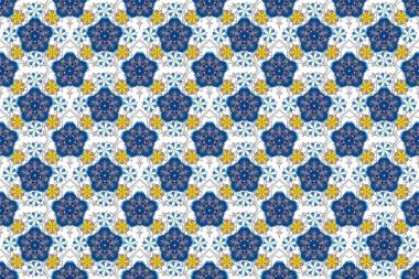 Moda baskısı. Mavi ve yeşil renklerle süslü suluboya desenleri. Dekorasyon ve tasarım için güzel bir raster deseni. Eski usul suluboya çiçeklerin zarif deseni.