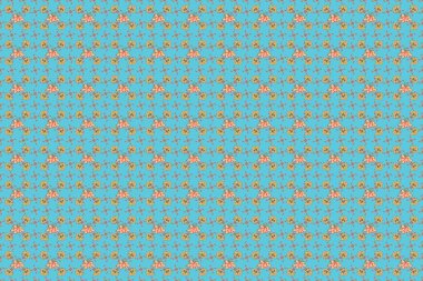 Raster desenli çiçek deseni. Sarı, yeşil ve mavi renkte birçok çiçek. Elle çizilmiş pürüzsüz desen.