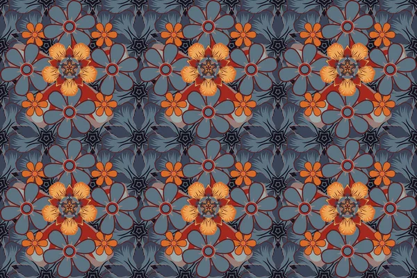 Trendy seamless Floral Pattern in brown, blue and gray colors. Raster seamless pattern with ditsy flowers.