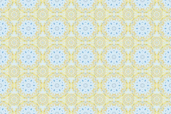 Cute design. Decorative gray, blue and yellow snowflakes pattern. Raster seamless pattern for Christmas.