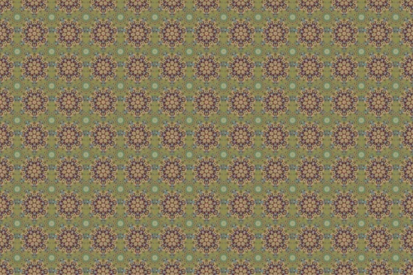 Vintage seamless pattern in yellow, green and gray colors. Seamless background. Elegant raster damask wallpaper.