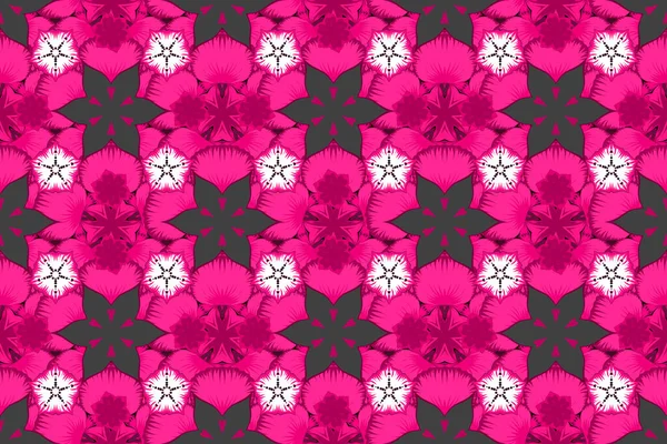 Цветочные Винтажные Бесшовные Рисунки Пурпурных Розовых Фиолетовых Цветах Растровая Иллюстрация — стоковое фото