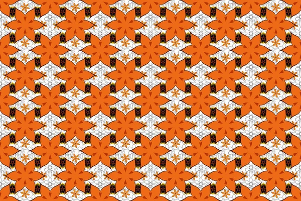 装飾的なラスターオレンジ 青と茶色の要素 ファブリックまたは繊維のためのヴィンテージシームレスパターン — ストック写真