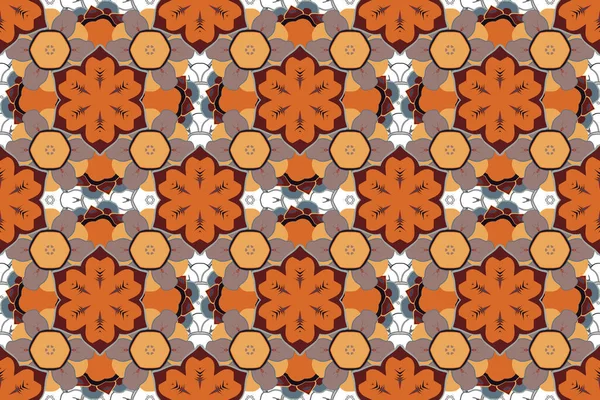 Luxury ornament in Eastern style. Raster elements for templates in orange, gray and brown colors. Ornate decor seamless pattern for invitations, greeting cards, labels, badges, tags.