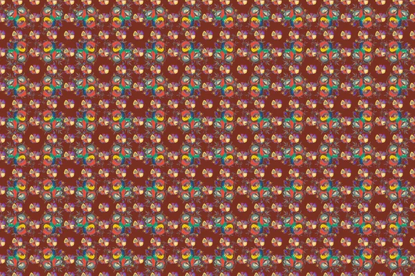 Bezešvé Vzory Abstraktních Květin Hnědých Modrých Barvách Rastrová Ilustrace Styl — Stock fotografie