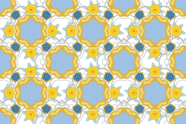 Estampado Floral Rasterizado Colores Gris Amarillo Azul Patrón Sin Costura — Foto de Stock
