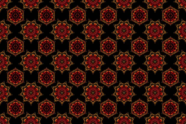 Vintage seamless pattern in red, brown and yellow colors. Seamless background. Elegant raster damask wallpaper.