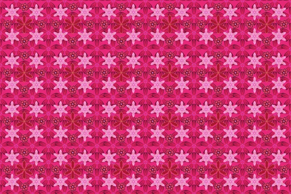 Cute Raster Floral Background Flowers Seamless Pattern Magenta Red Pink — Stock Photo, Image