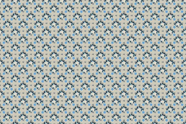 Растровая Иллюстрация Бесшовный Цветочный Узор Стилизованными Цветами Примулы Серых Голубых — стоковое фото