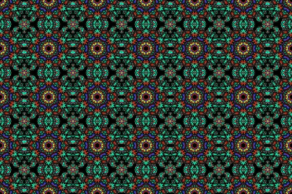 Raster Seamless Pattern Green Blue Red Ornament Oriental Floral Ornament — Stock Photo, Image