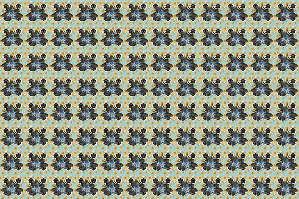 Растровый Дизайн Бежевом Синем Синем Цветах Цветочный Бесшовный Узор Простой — стоковое фото