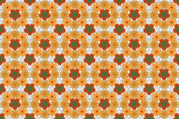 Raster Naadloos Bloemenpatroon Met Bloemen Bladeren Gele Oranje Beige Kleuren — Stockfoto