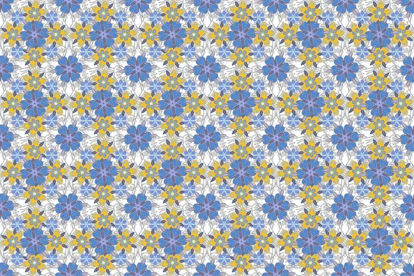 Yellow Gray Blue Shiny Ornament Damask Seamless Pattern Abstract Shapes — Stock Photo, Image