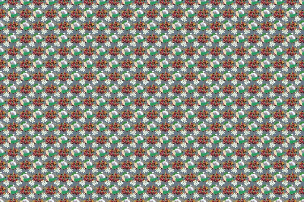 Floral Print. Modern Motley Floral seamless pattern in green and orange colors. Repeating raster Flower Pattern.
