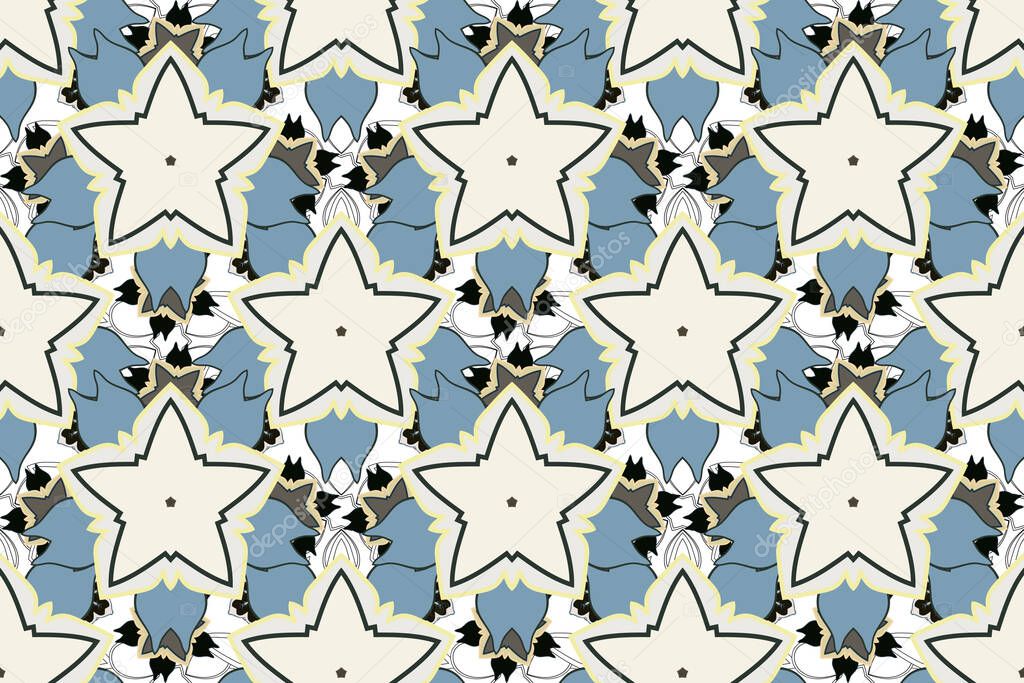 Raster luxury motley pattern. Blue, gray and green seamless pattern.