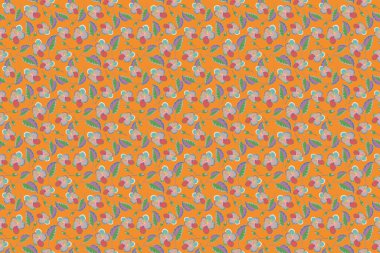 Küçük renkli çiçekler. Bej, gri ve turuncu amber çiçeği desenleri. Bahar çiçeği arkaplanı. Motley. Moda baskıları için zarif bir şablon.