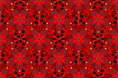 Turuncu, kırmızı ve sarı geometrik desenli. Soyut raster elementleri ile lüks karışık desen.