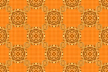 Zarif, pürüzsüz ve Mandala elementleriyle. Güzel sarı, turuncu ve kahverengi el yapımı, dikişsiz raster çizimi..
